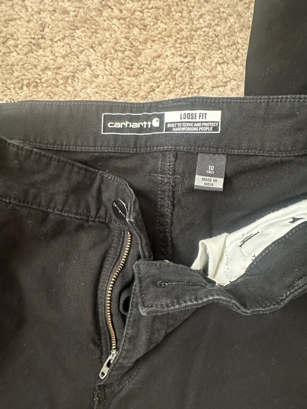 Carhartt Black Loose Fit Work Pants with Zipper Fly